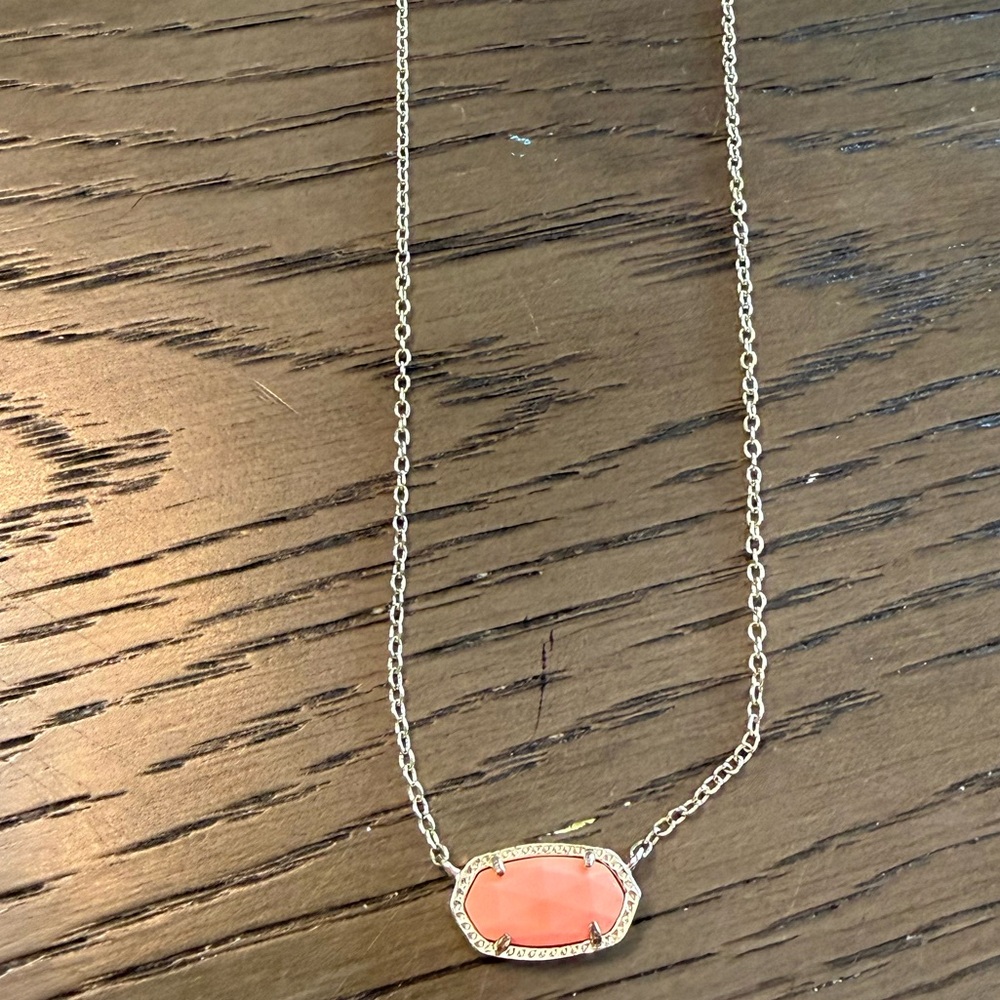 Kendra Scott Elise Gold Necklace with Coral orange Stone Pendant